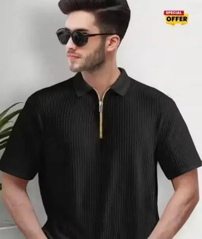 Men polyester regular zip t-shirt