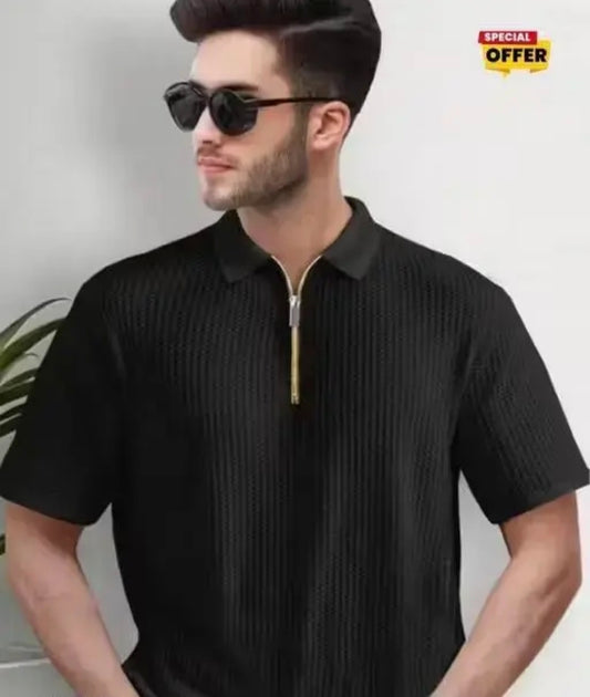 Men polyester regular zip t-shirt